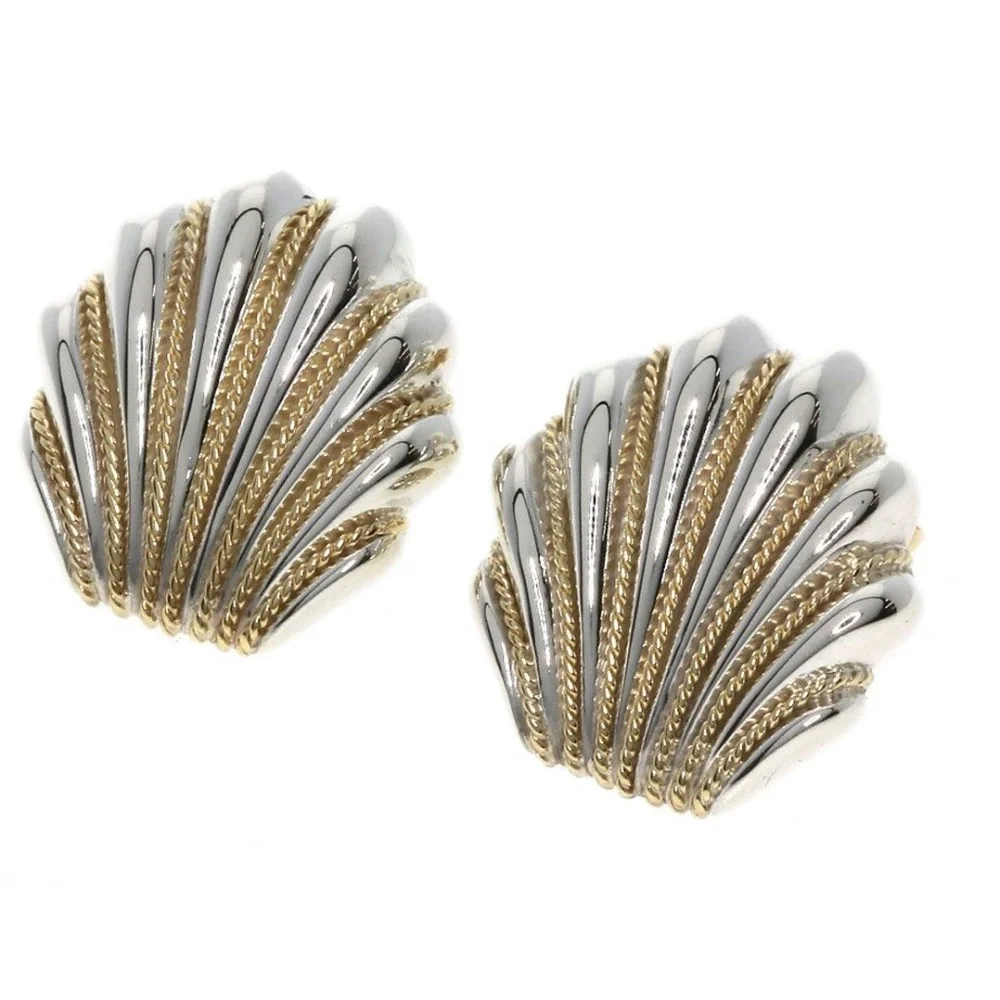 Tiffany & Co. Sterling Silver & 18K Gold Shell Stud Earrings - Picture 1 of 4